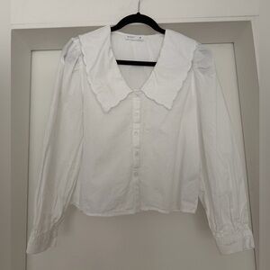 PRIMARK 100% cotton scallop collar top - medium
